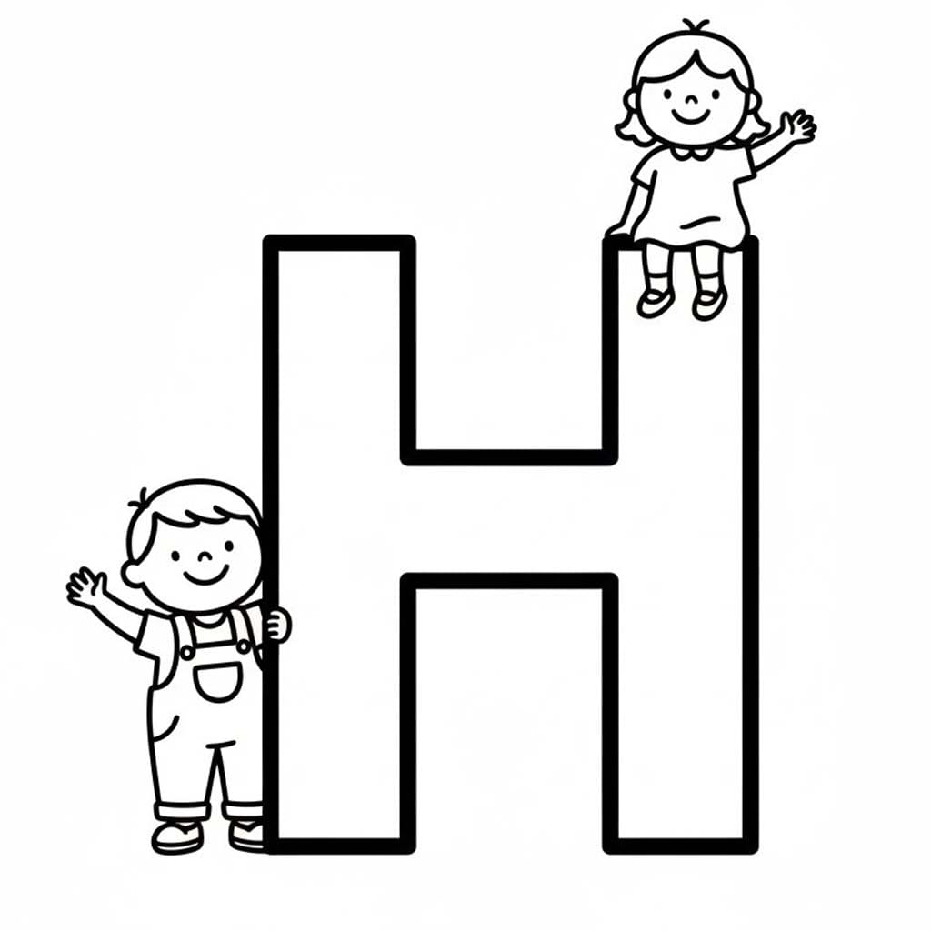 H Harfi çocuklar Boyama Sayfası