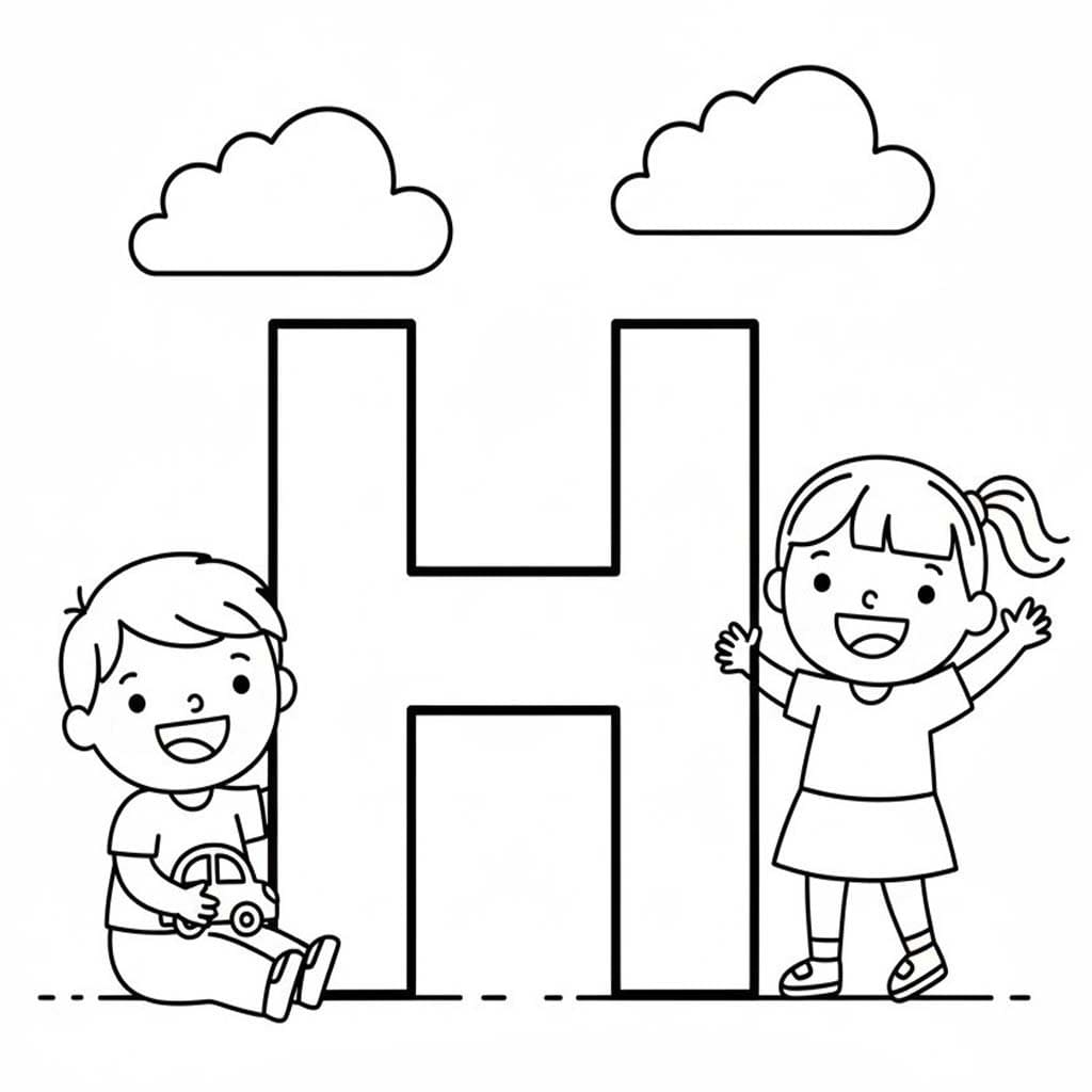 H Harfi çocuklarda Boyama Sayfası