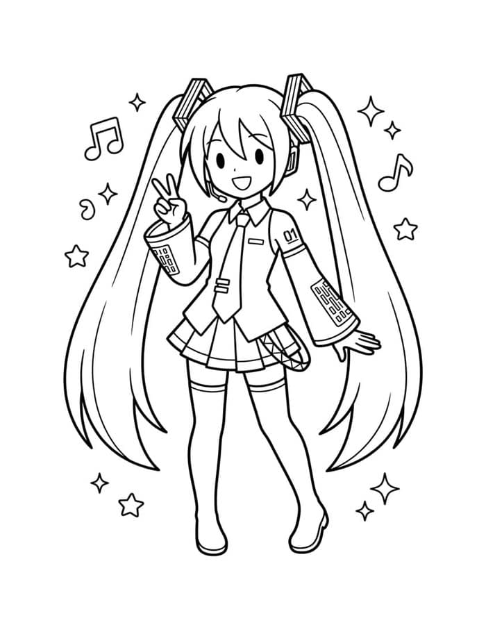 Hatsune Miku Basit Boyama Sayfası