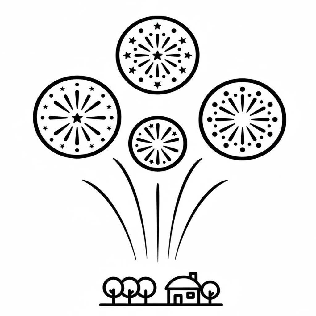 Havai Fişekler çocuklar için ücretsiz Boyama Sayfası