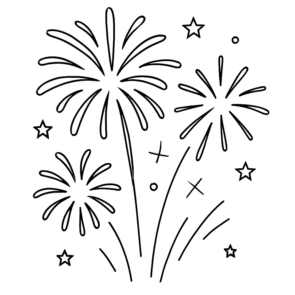 Havai Fişekler çocuklar için yazdırılabilir Boyama Sayfası