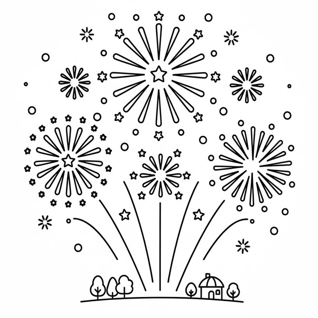 Havai Fişekler taslak Boyama Sayfası