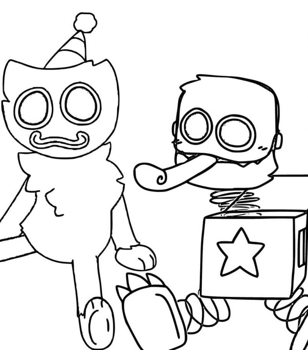 Huggy Wuggy ve Boxy Boo'yu çizin Boyama Sayfası