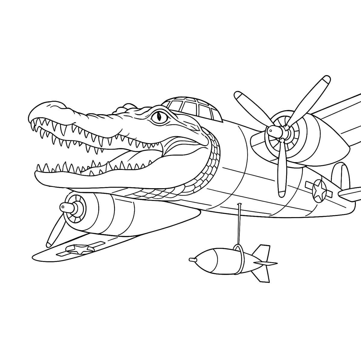 Italian Brainrot Bombardiro Crocodillo Çizmek Boyama Sayfası