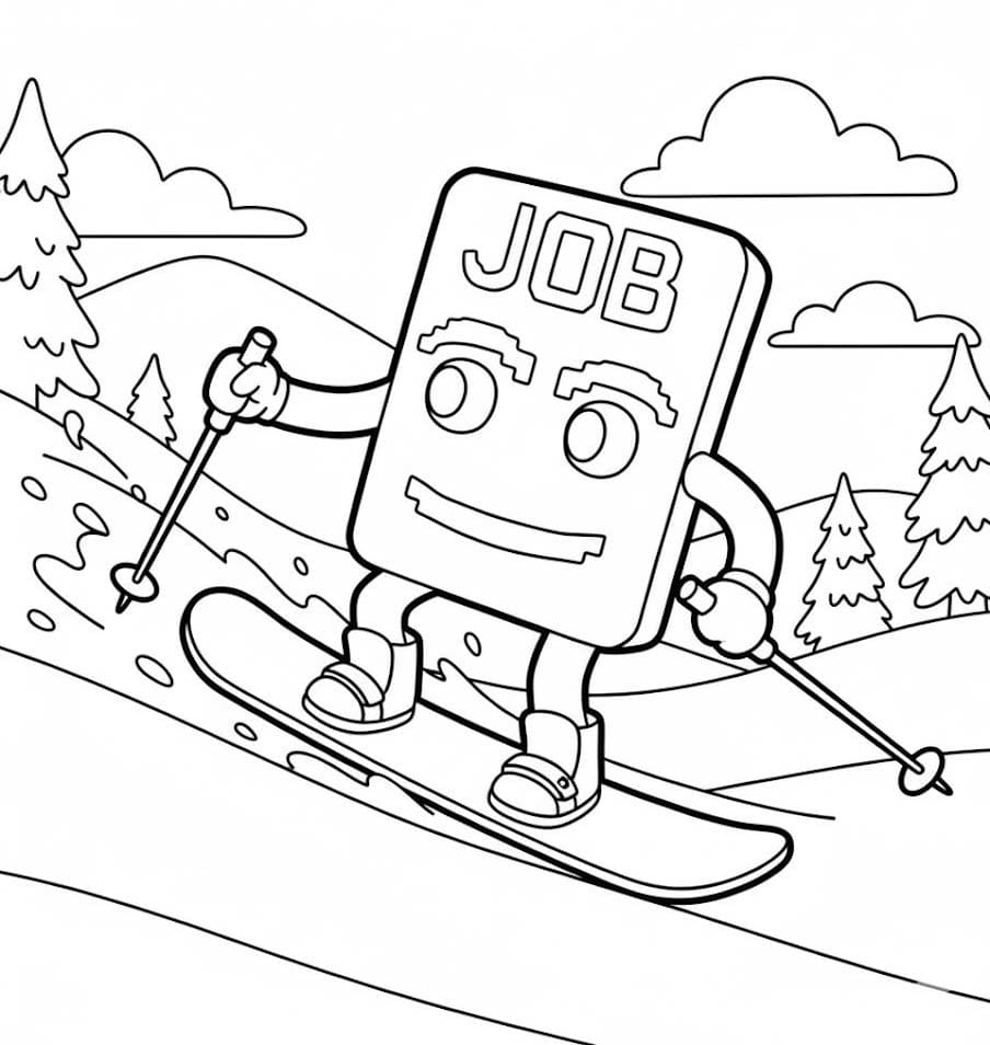 Job Job Job Sahur çizim kayak yapma Boyama Sayfası