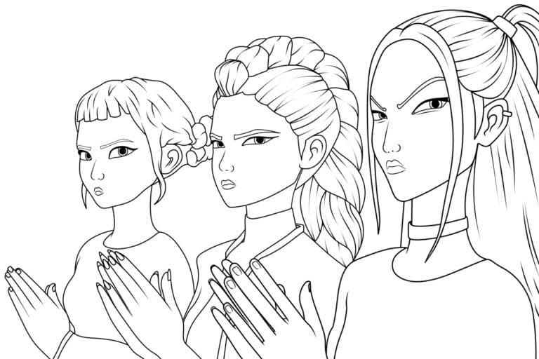 KPop Demon Hunters çocuklar için temel Boyama Sayfası