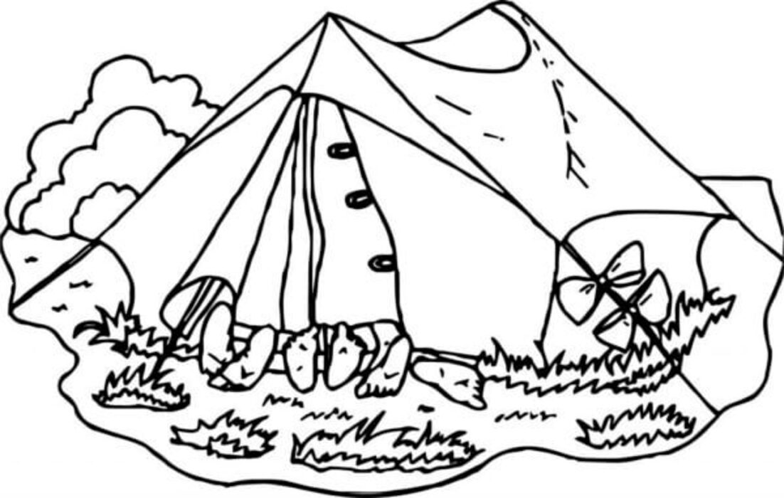 Kamp Çizimi çocuklar için ücretsiz Boyama Sayfası