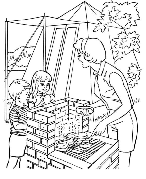 Kamp çocuklar için temel Boyama Sayfası