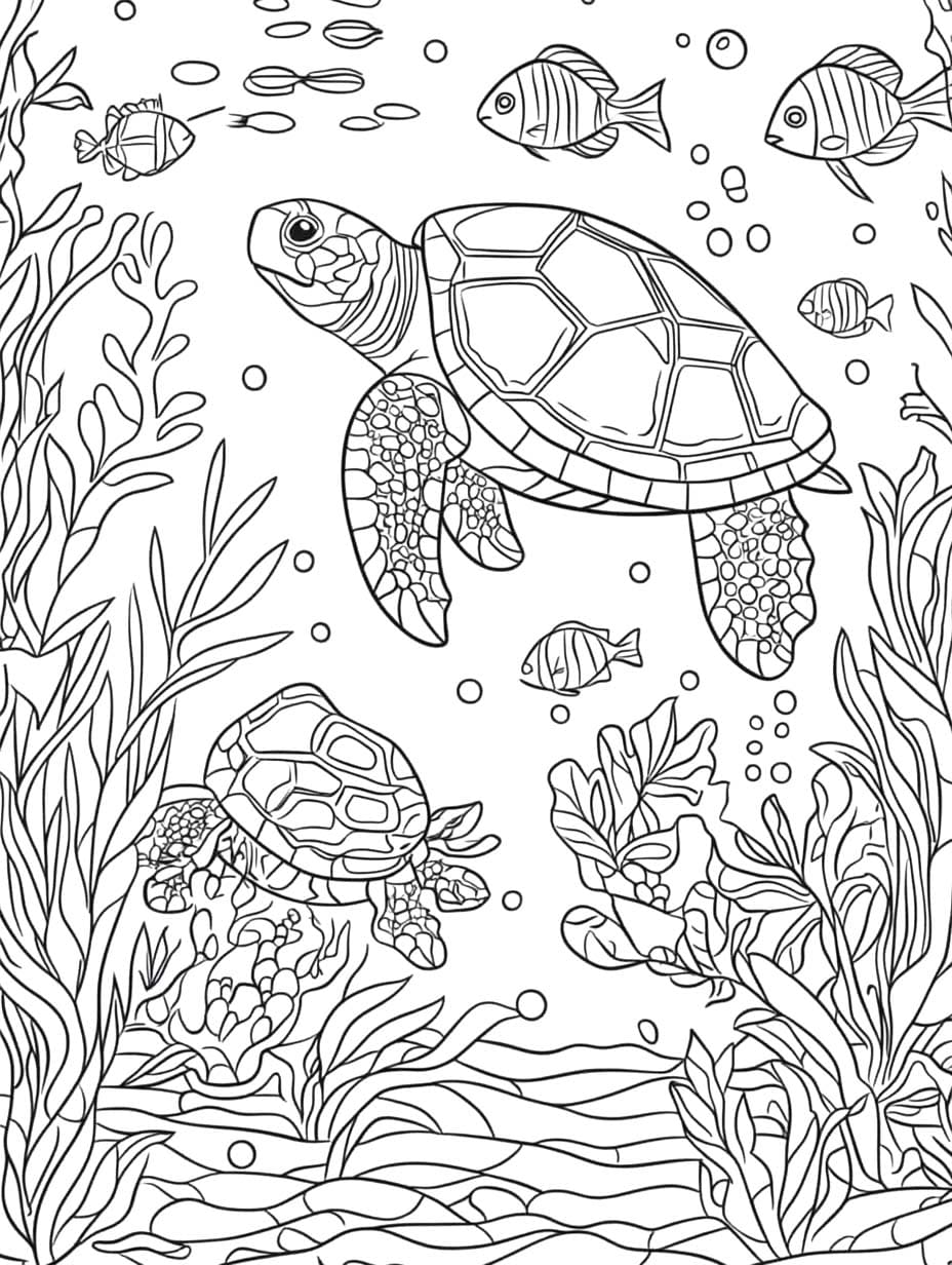 Kaplumbağa denizi çiz Boyama Sayfası