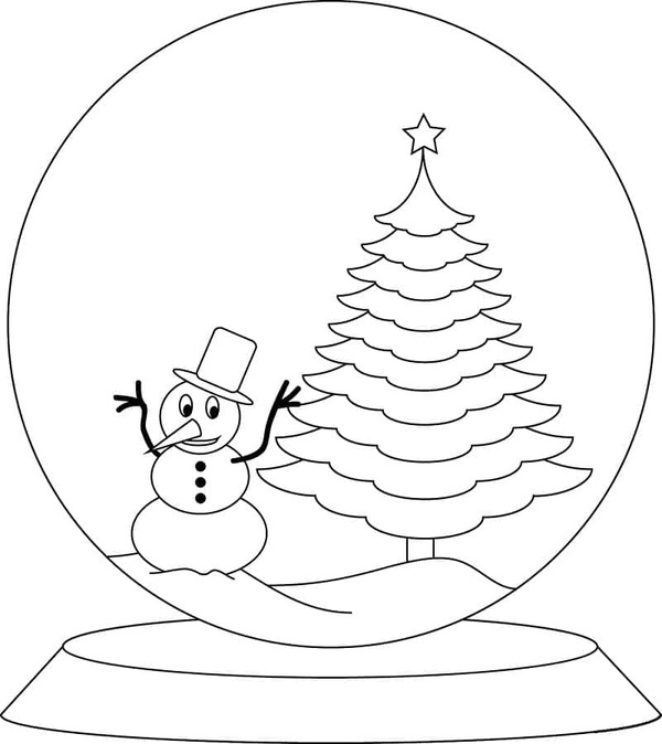 Kar küresi ve kardan adam çizin Boyama Sayfası