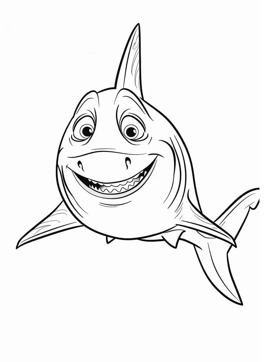 Karikatür Köpek Balığı Boyama Sayfası