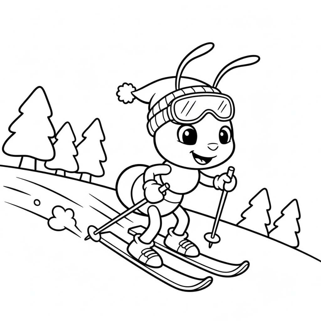 Karınca kayak yapma Boyama Sayfası