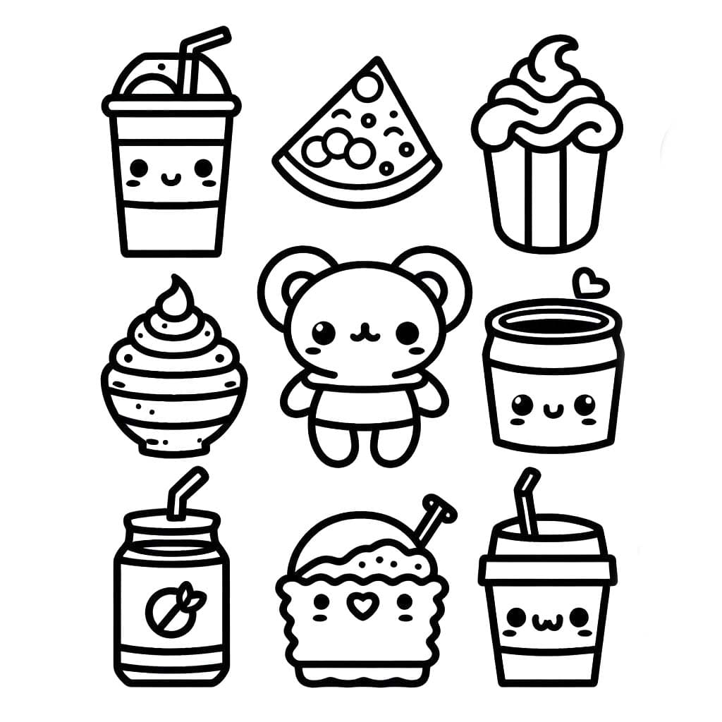 Kawaii Yemek 6 Boyama Sayfası