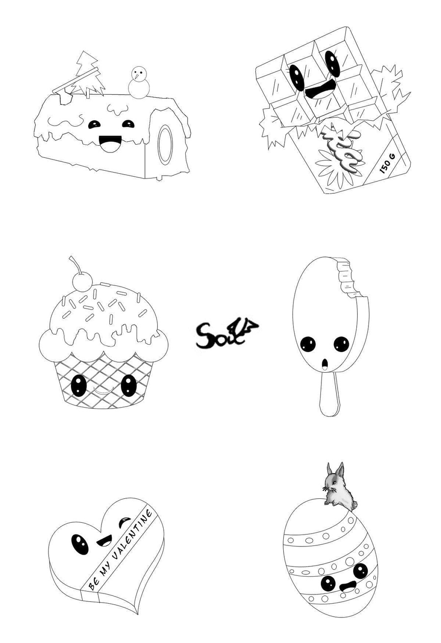 Kawaii Yemek ücretsiz Kolay Boyama Sayfası