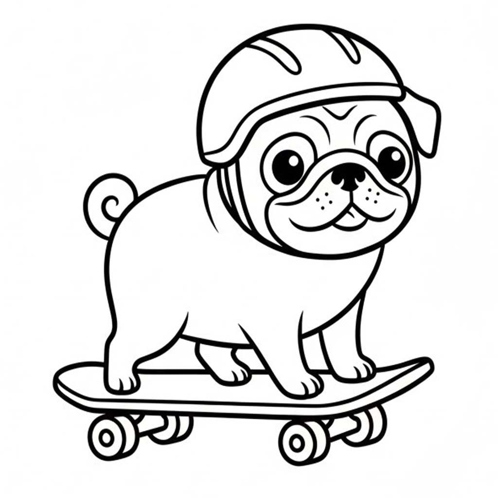 Kaykay Pug Köpeği Boyama Sayfası