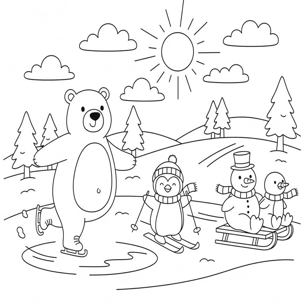 Kış Sporları Ücretsiz Yazdırılabilir Boyama Sayfası