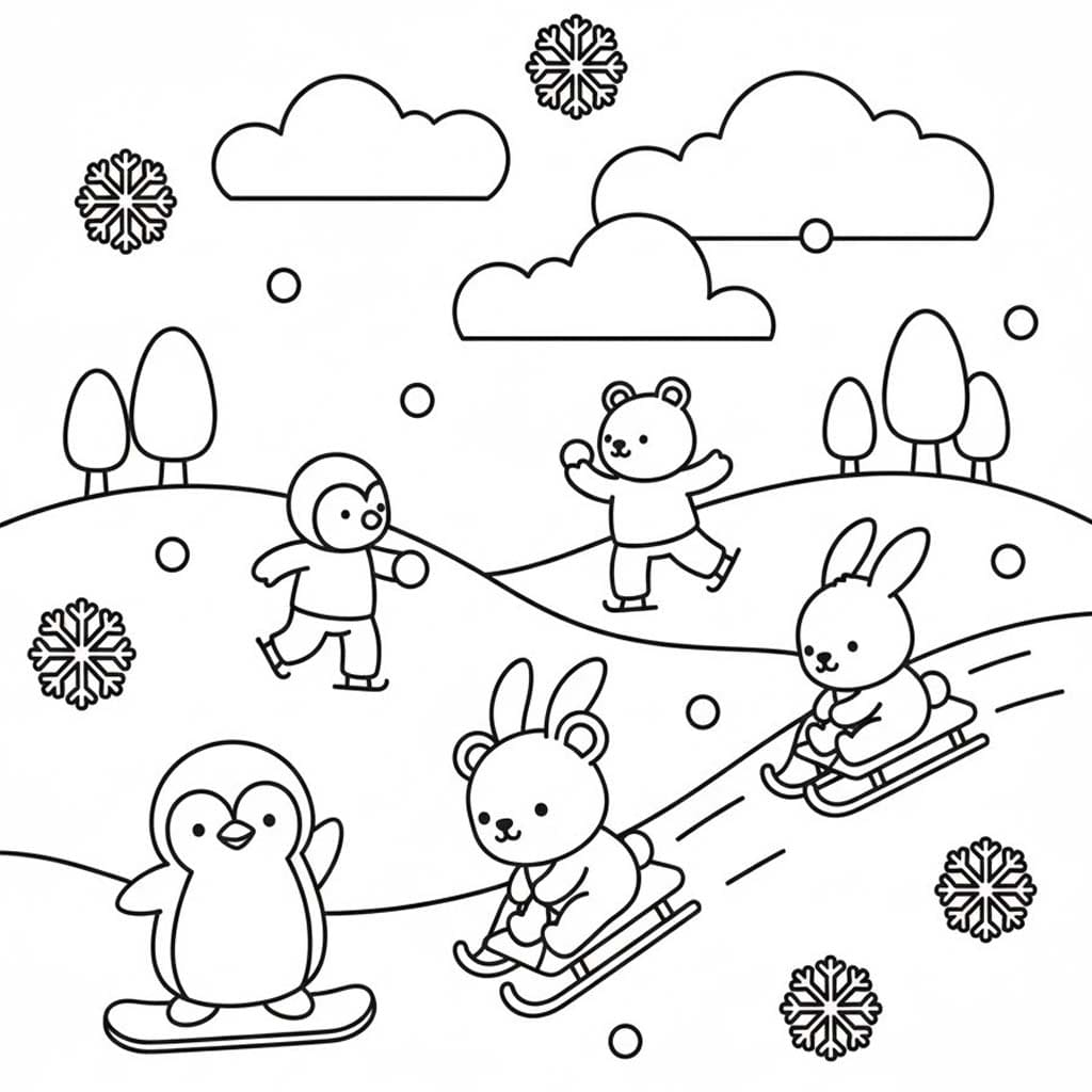 Kış Sporları Yazdırılabilir Boyama Sayfası