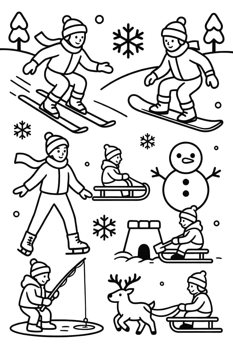 Kış Sporları çocuklar için ücretsiz yazdırılabilir Boyama Sayfası