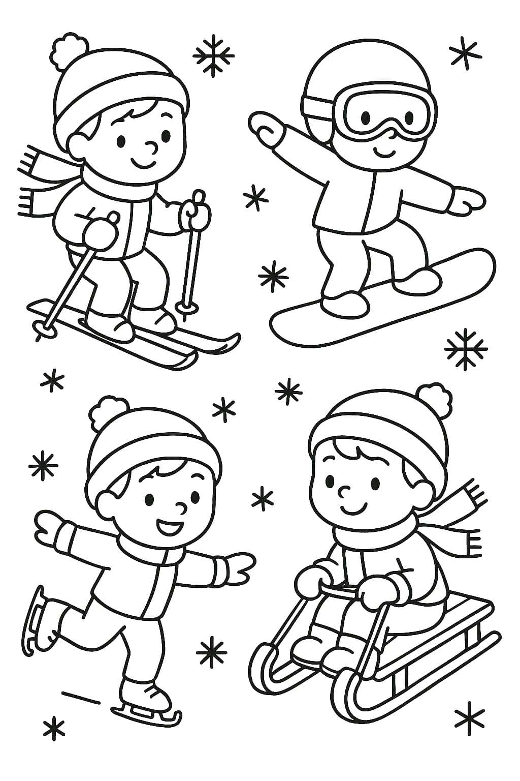 Kış Sporları çocuklar için yazdırılabilir Boyama Sayfası