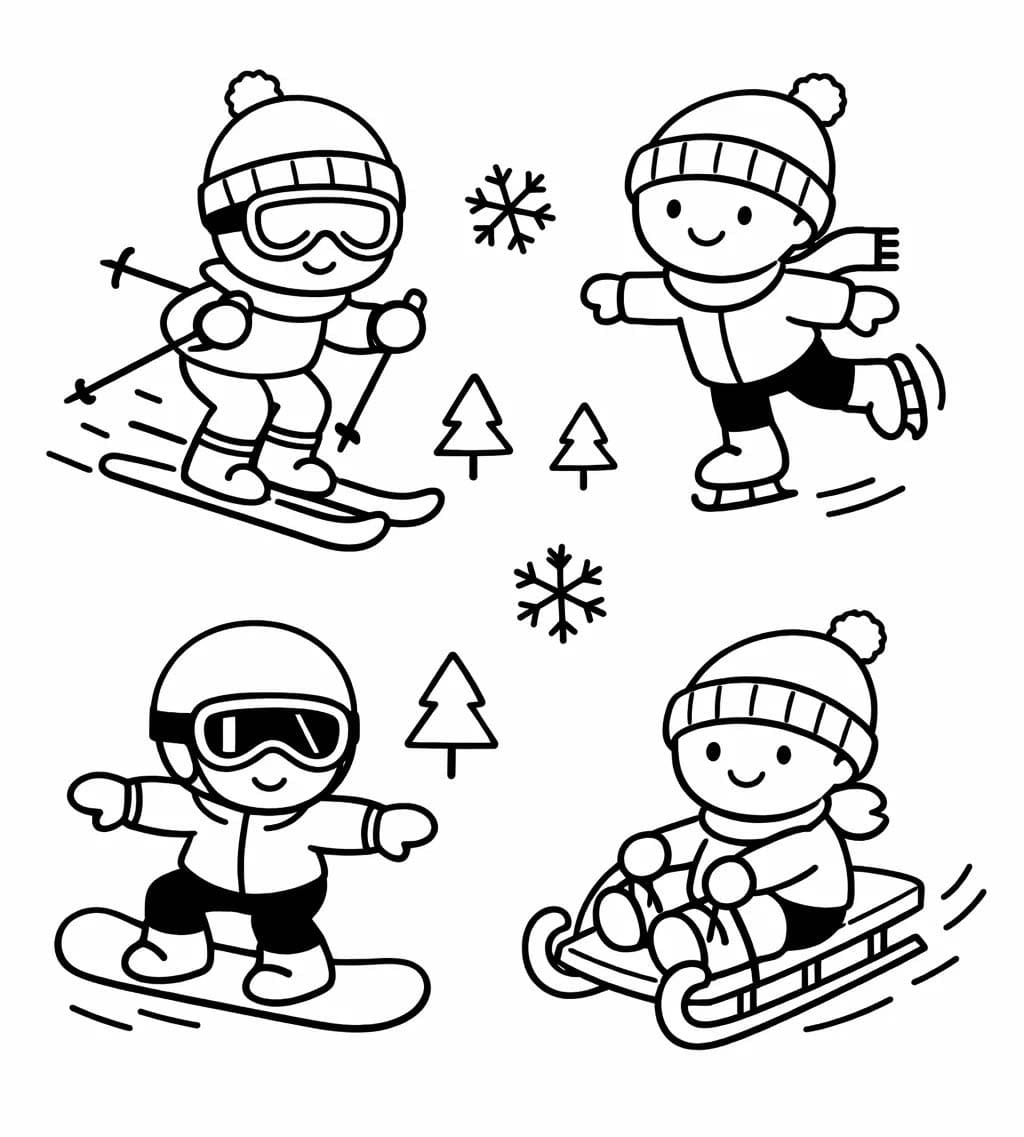 Kış Sporları çocuklar için Boyama Sayfası