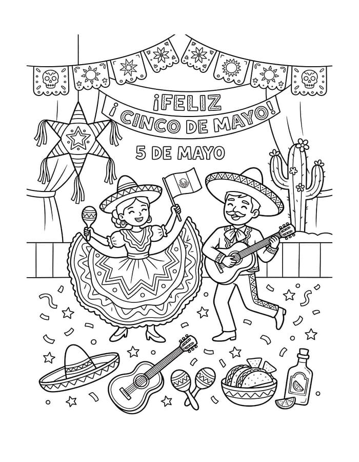 Kolay Cinco de Mayo Çizim Boyama Sayfası
