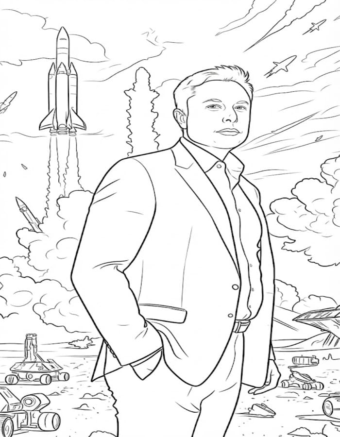 Kolay Elon Musk resim Boyama Sayfası