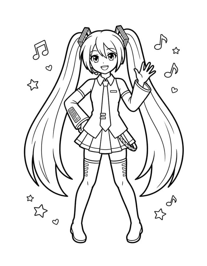 Kolay Hatsune Miku Çizim Boyama Sayfası