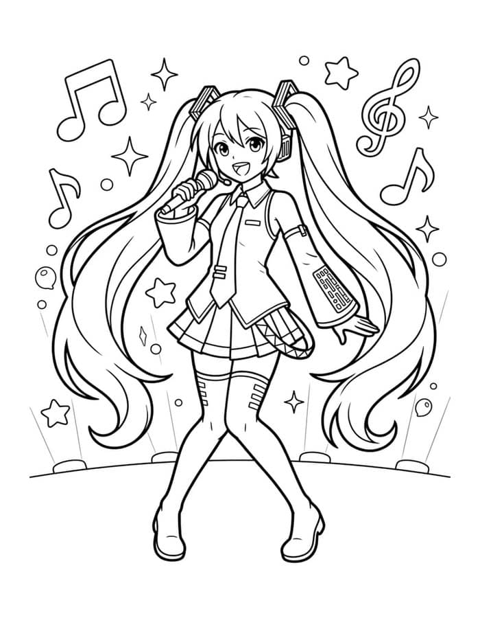 Kolay Hatsune Miku resim Boyama Sayfası
