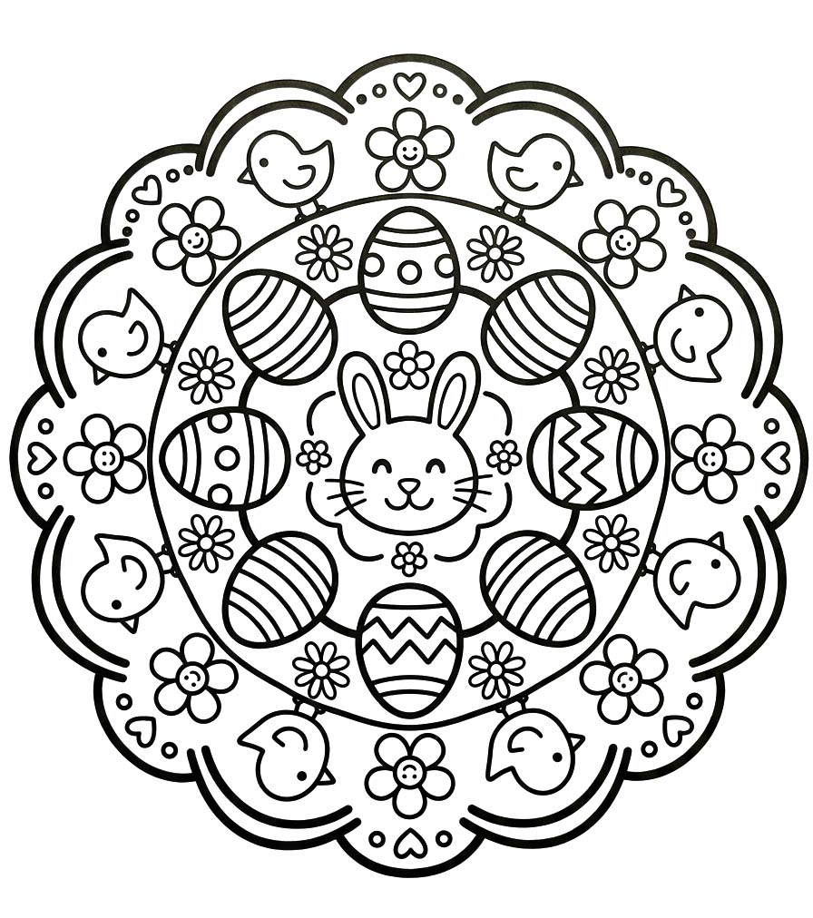 Kolay Paskalya Mandala resim Boyama Sayfası