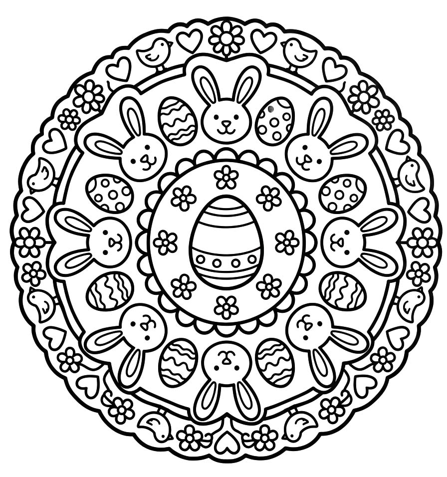Kolay Paskalya Mandala Boyama Sayfası