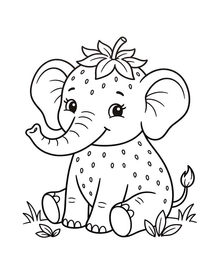 Kolay Strawberry Elephant Çizim Boyama Sayfası