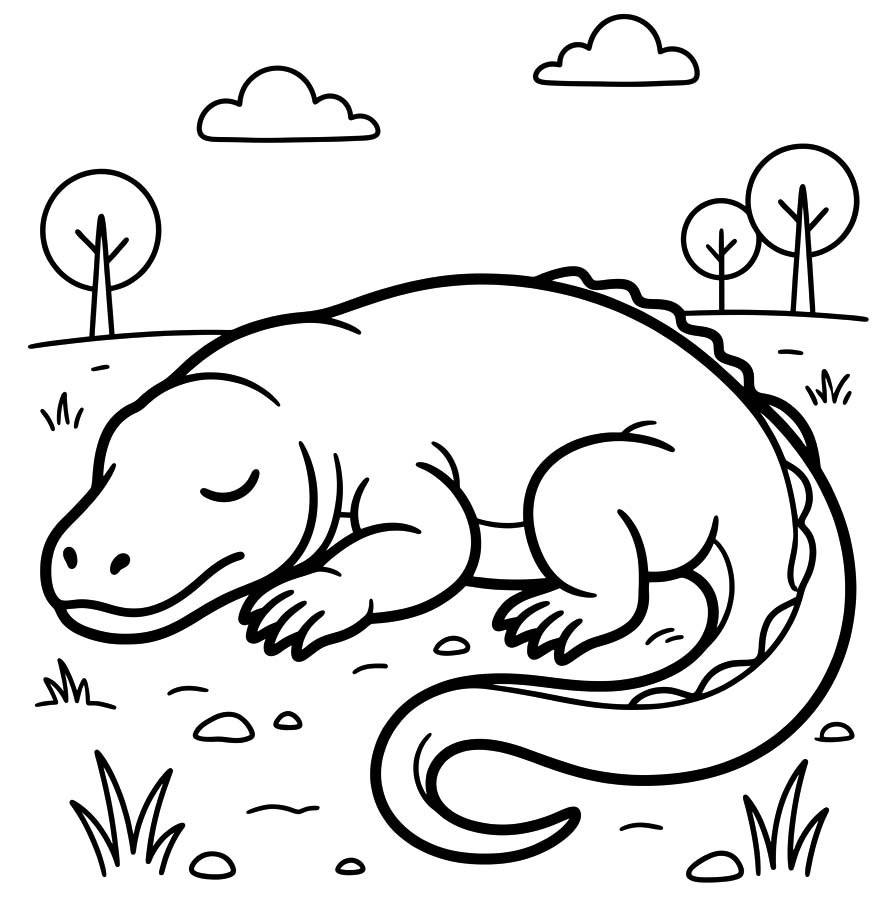 Komodo Ejderi Basit Boyama Sayfası