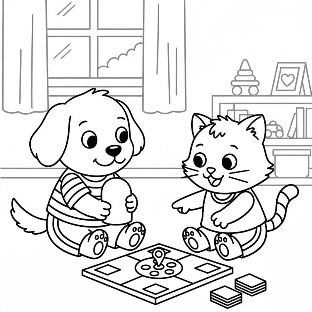 Köpek ve Kedi Sevimli Boyama Sayfası