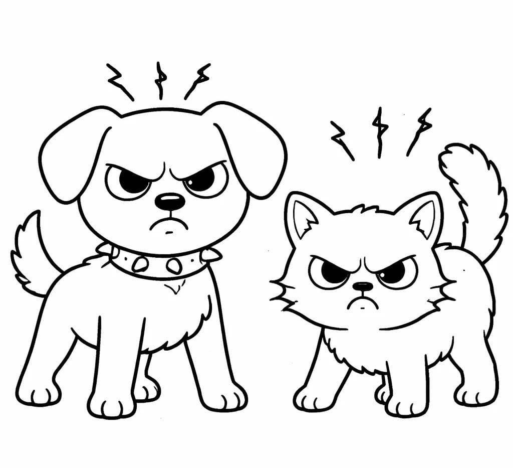 Köpek ve Kedi basit Boyama Sayfası