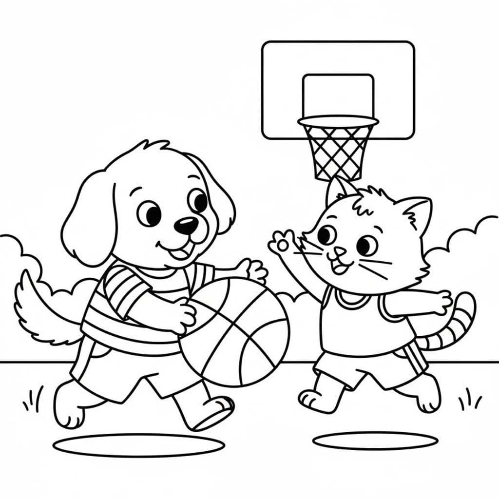 Köpek ve Kedi çocuklar için kolay Boyama Sayfası