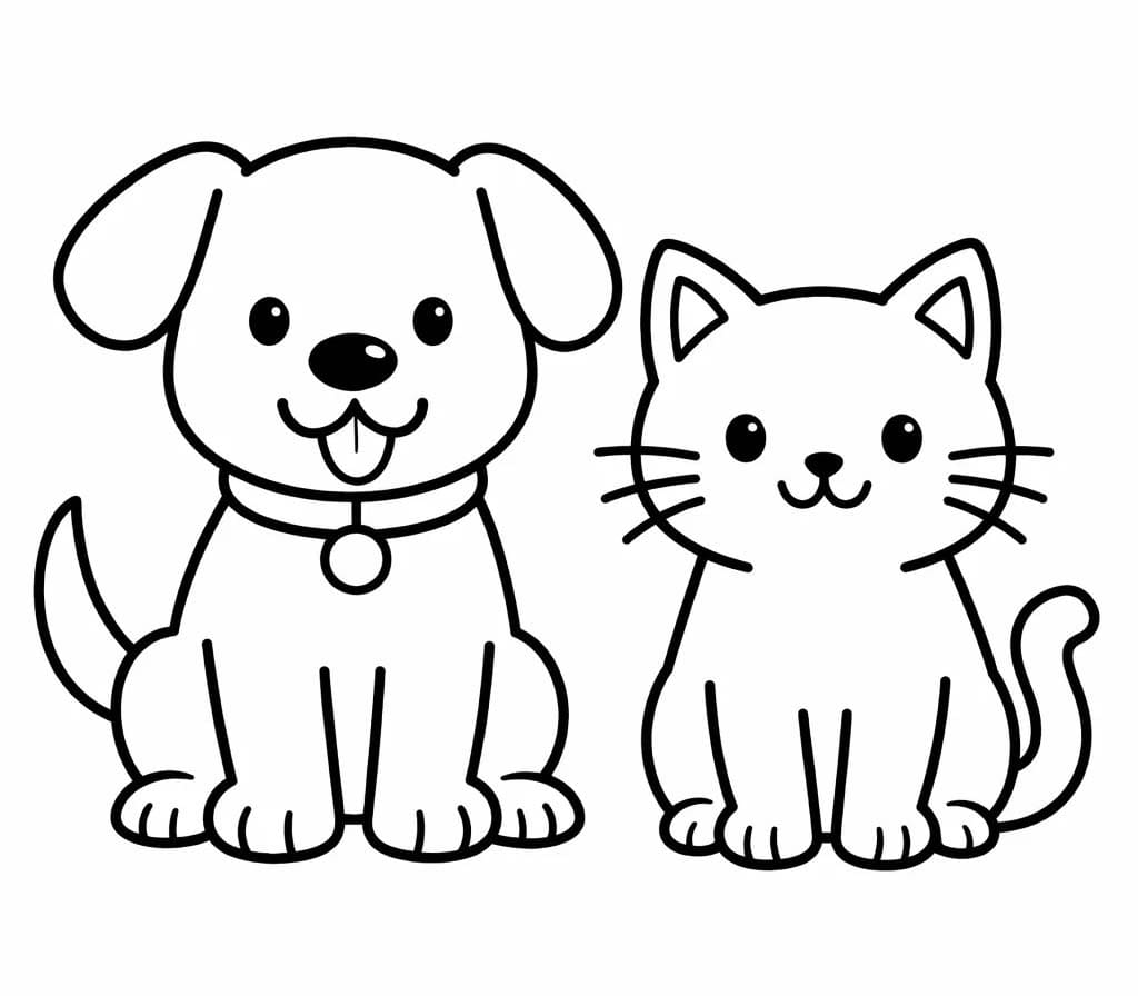 Köpek ve Kedi kolay Boyama Sayfası