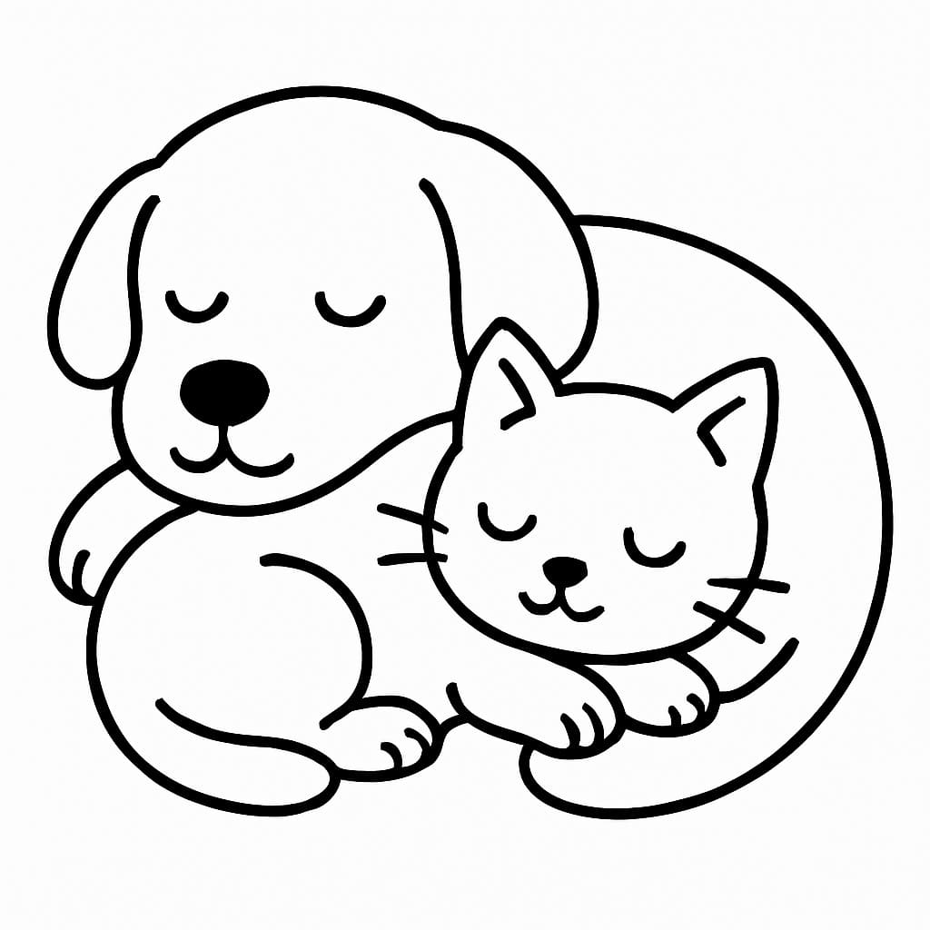 Köpek ve Kedi taslak Boyama Sayfası