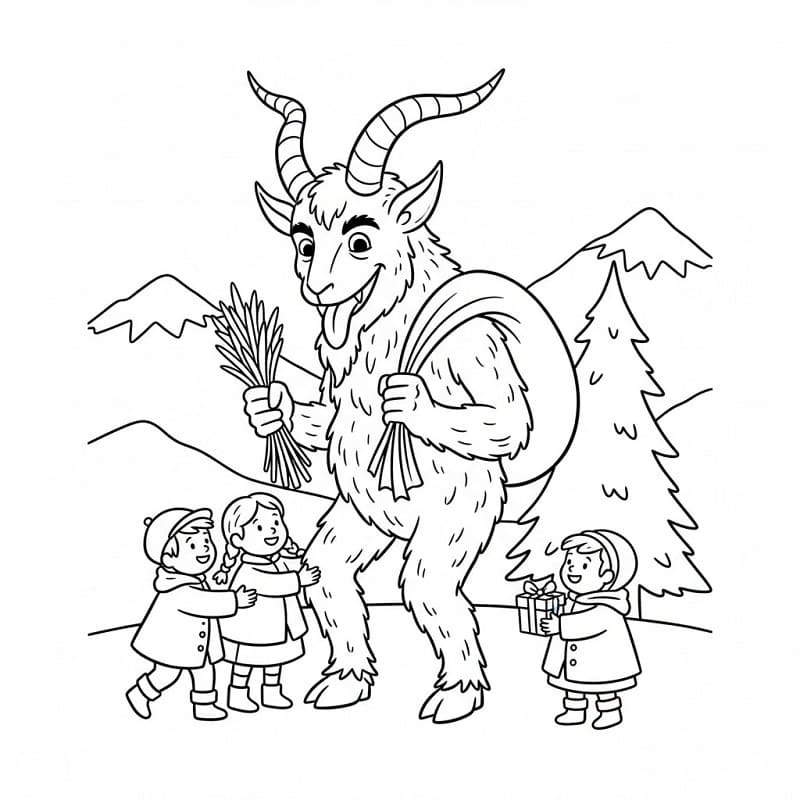 Krampus çocuklar için basit Boyama Sayfası