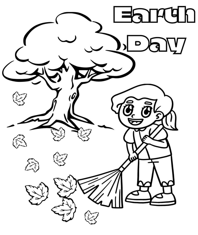 Küçük kız ve Dünya Günü Boyama Sayfası