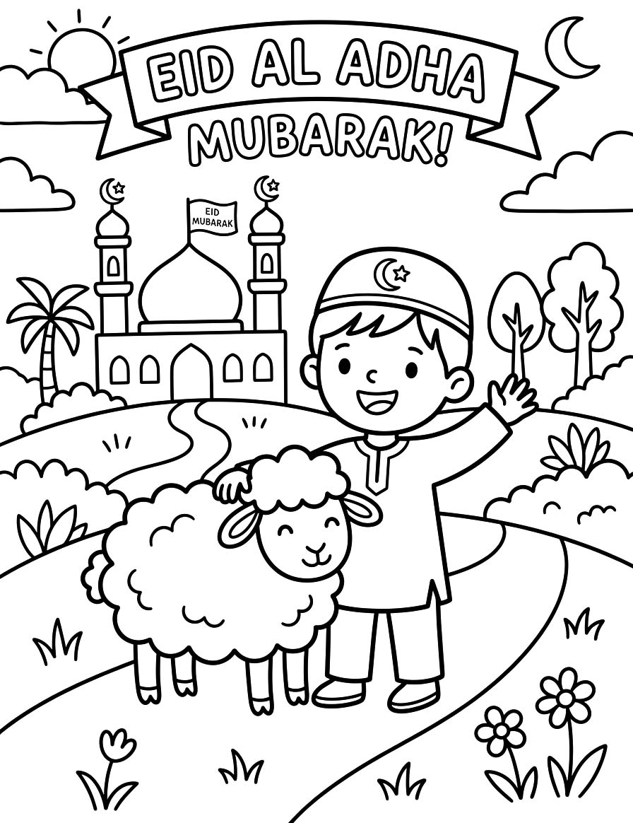 Kurban Bayramı kolay Boyama Sayfası