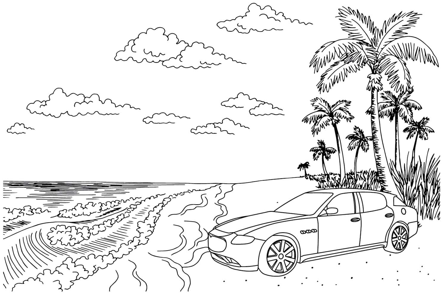 Maserati Cinqueporte'yi Ücretsiz Çizin Boyama Sayfası