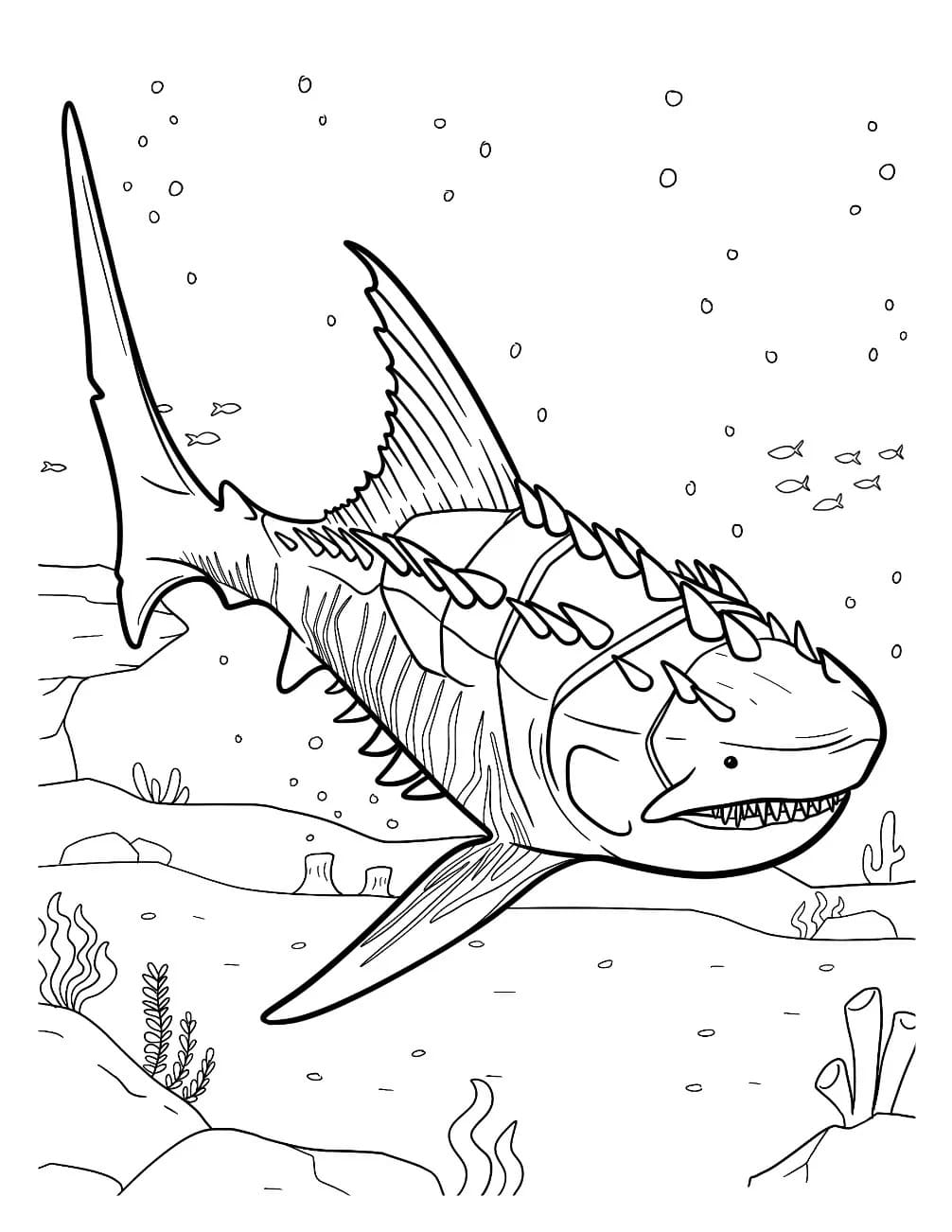 Megalodon'u basit Boyama Sayfası