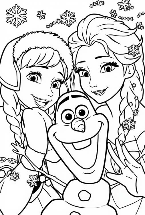 Mutlu Elsa Ve Anna resim Boyama Sayfası