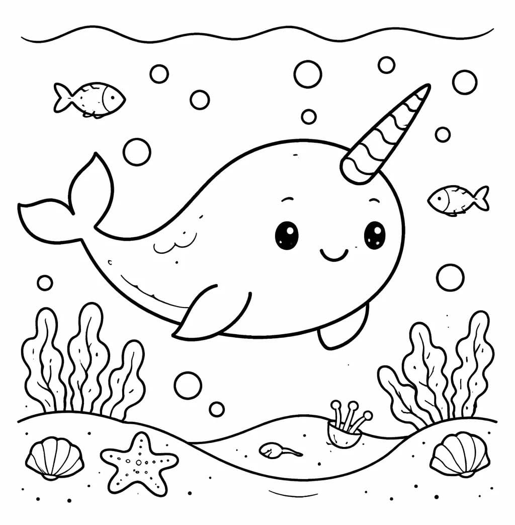 Narval basit çiz Boyama Sayfası