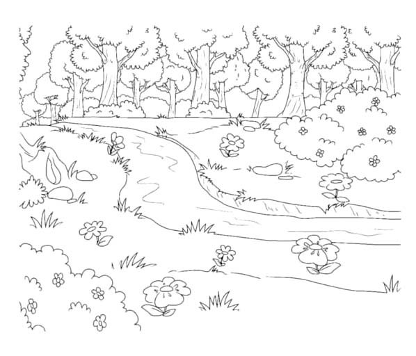 Nehir çocuklar için basit Boyama Sayfası