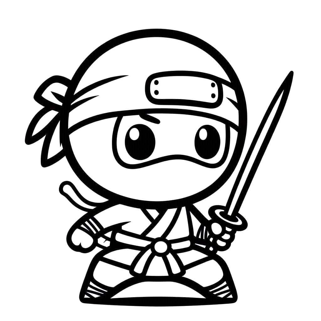 Ninja'yı çok sevimli çiz Boyama Sayfası