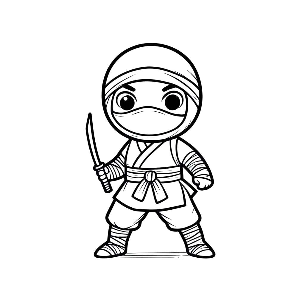 Ninja'yı sevimli çiz Boyama Sayfası