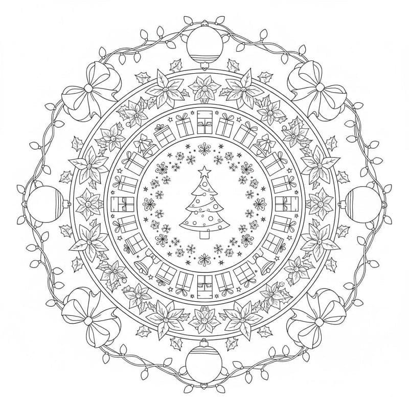 Noel Mandalası Ücretsiz Boyama Sayfası