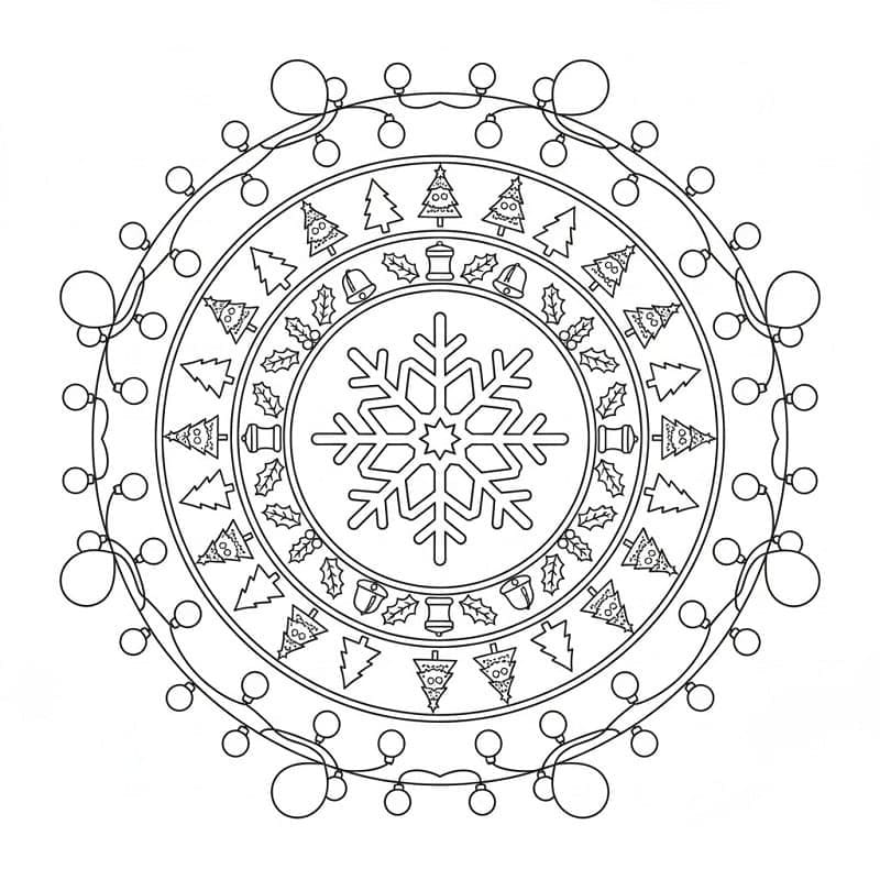 Noel Mandalası Yazdırılabilir Boyama Sayfası