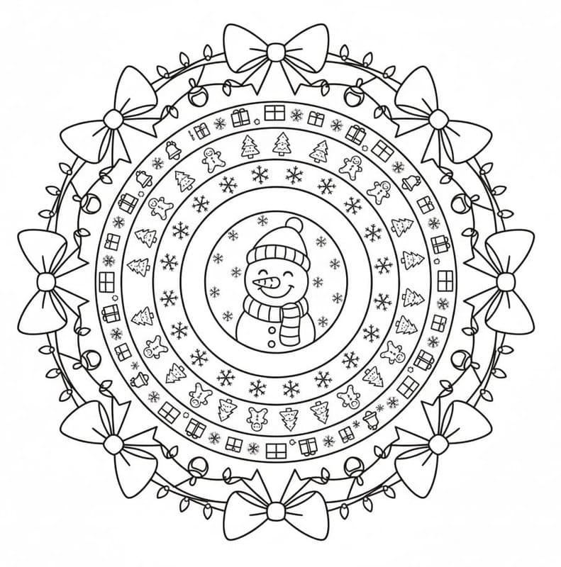 Noel Mandalası çocuklar için basit Boyama Sayfası
